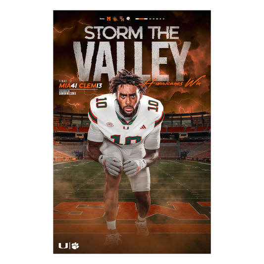 University of Miami Hurricanes 2026 Storm The Valley Clemson Victory Poster