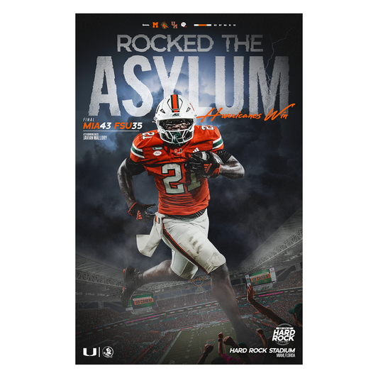 University of Miami Hurricanes 2026 Rocked the Asylum FSU Victory Poster