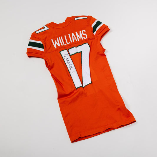 adidas Miami Hurricanes 2023 Student Athlete #17 Emory Williams Autographed Orange Game-Worn Football Jersey