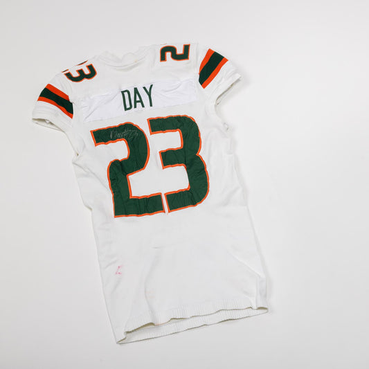 adidas Miami Hurricanes 2024 Student Athlete #23 Dylan Day Autographed White Game-Worn Football Jersey