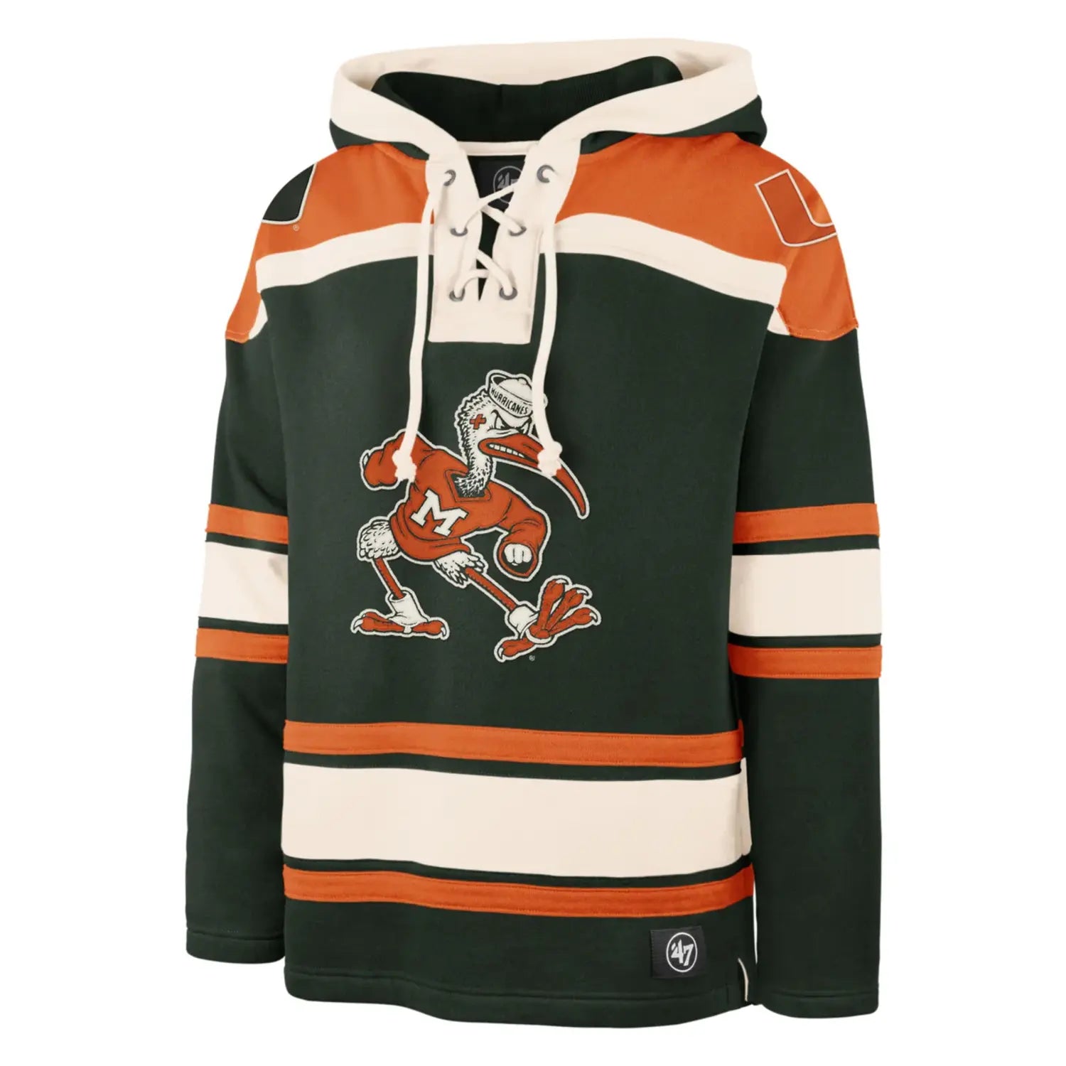 47 Brand Miami Hurricanes Dark Green Superior Lacer Hockey Hoodie Miami Team Store
