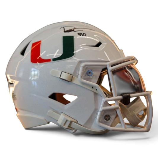 Miami Hurricanes Student Athlete #10 Darian Mensah Autographed White Mid Size Football Helmet