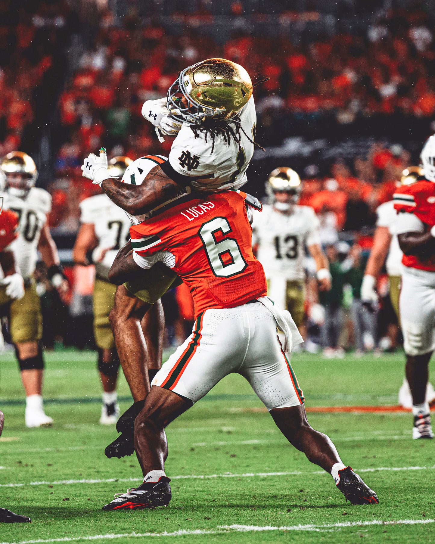 University of Miami Miami Hurricanes Student-Athlete #6 Lucas 8" x 10" 2025 Notre Dame Celebration Autographed Photo