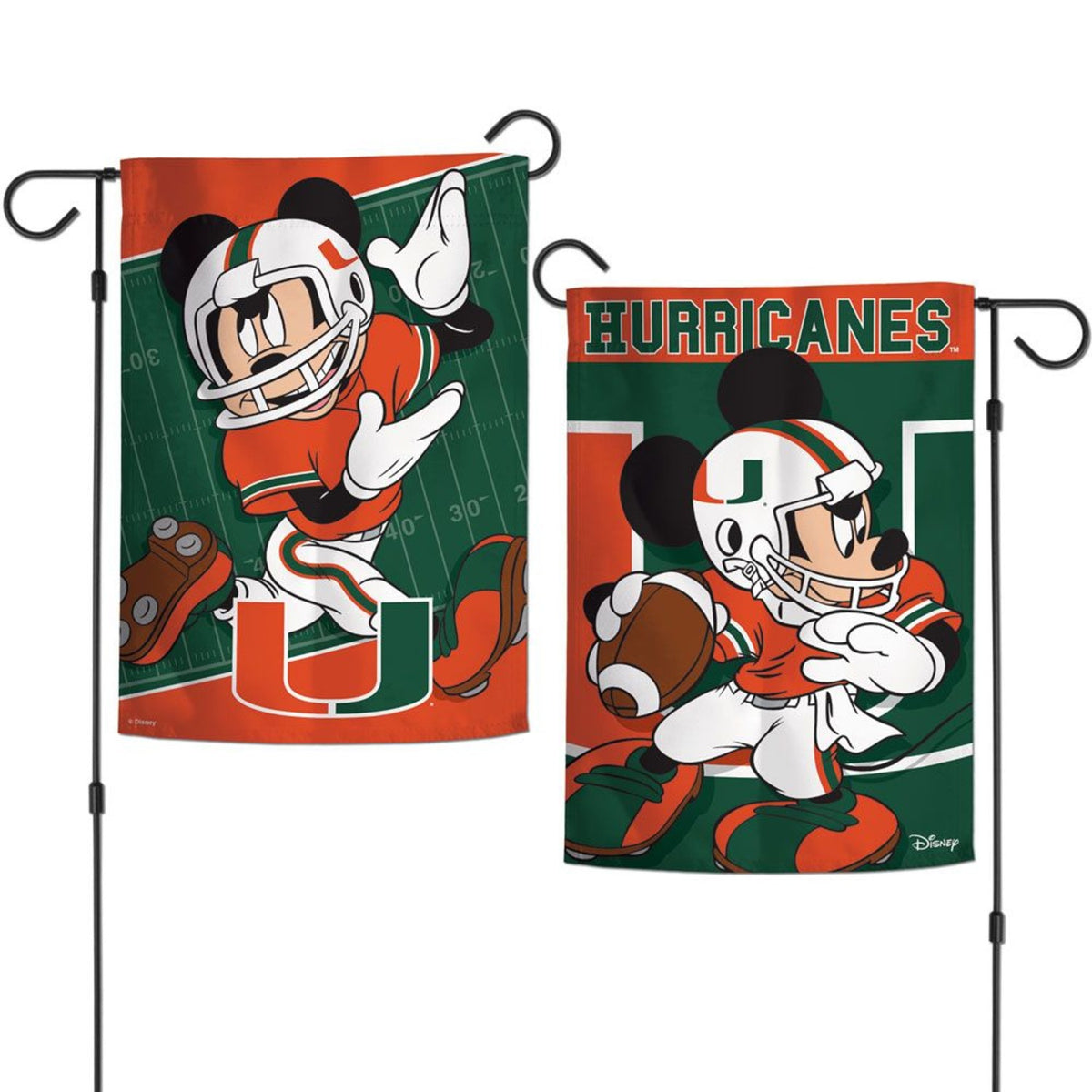 Wincraft Miami Hurricanes Disney Green Garden Flags 2 Sided 12.5" X 18"