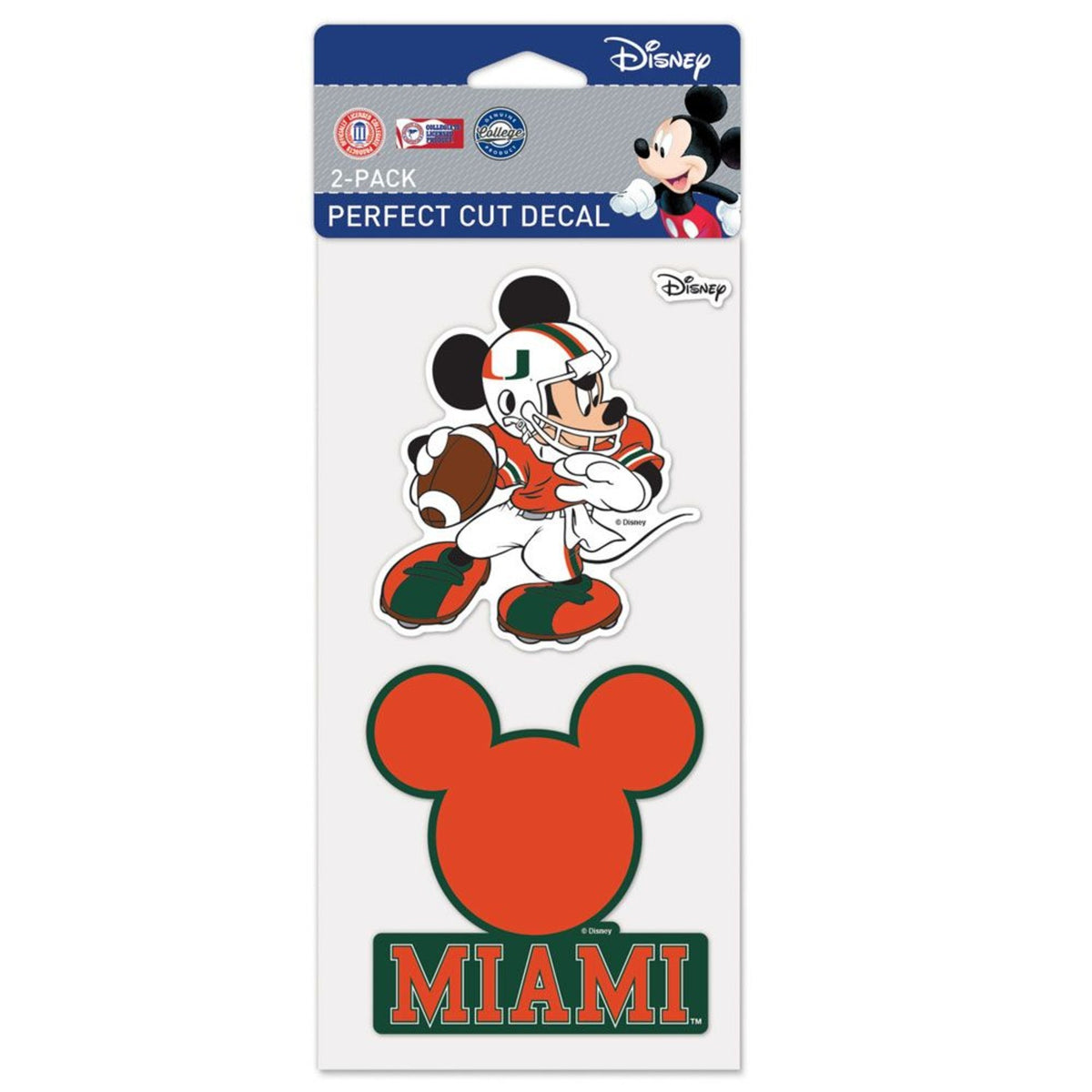 WinCraft Miami Hurricanes Mickey Mouse Perfect Cut Decal Set of Two 4&quot; x 4&quot;