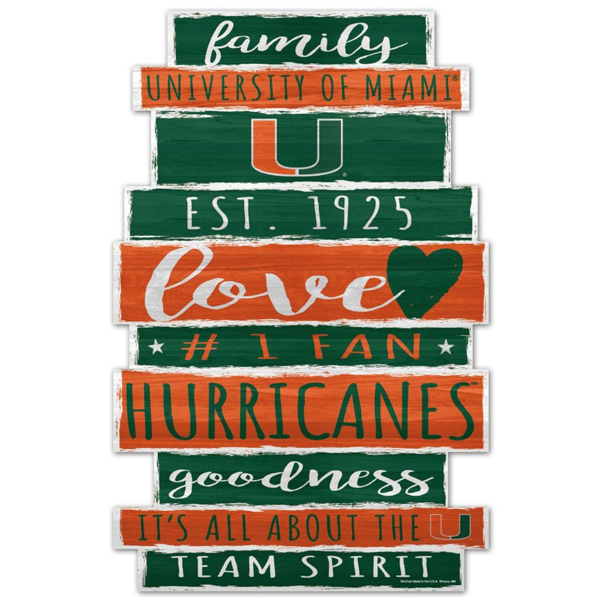 WinCraft University of Miami Word Plank Wood Sign 11&quot; x 17&quot;