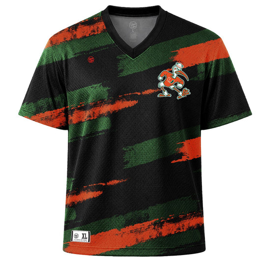 Dyme Lyfe Miami Hurricanes Youth Black Striped Sebastian The Ibis V-Neck Mesh T-Shirt