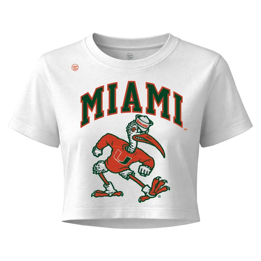 Dyme Lyfe Miami Hurricanes Women’s White Miami Ibis Crop T-Shirt
