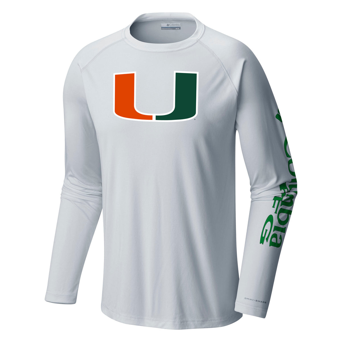 Columbia Miami Terminal Tackle Long Sleeve T-Shirt with Green Sleeve Print