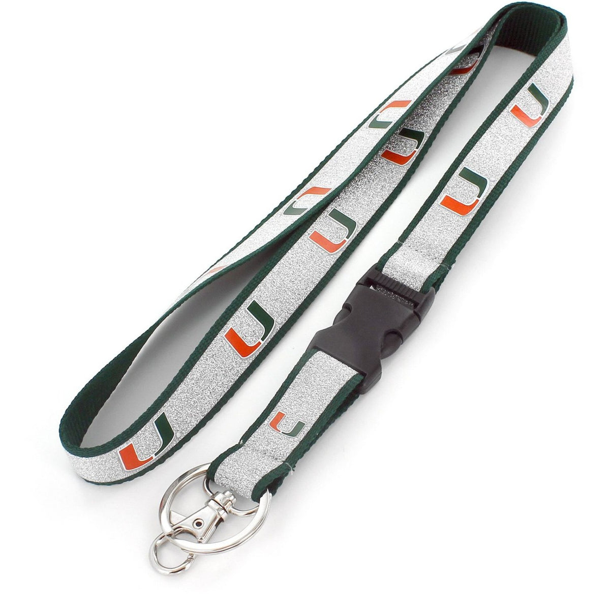 Aminco University of Miami Silver Glitter Lanyard