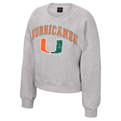 Colosseum Miami Hurricanes Ladies Cropped Gameday Fleece Crew Sweatshirt