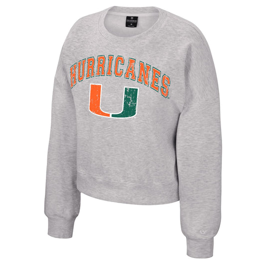 Colosseum Miami Hurricanes Ladies Cropped Gameday Fleece Crew Sweatshirt