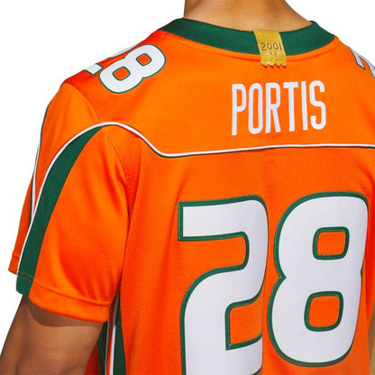 adidas Miami Hurricanes Orange 2001 Collection Premier #28 Clinton Portis Jersey