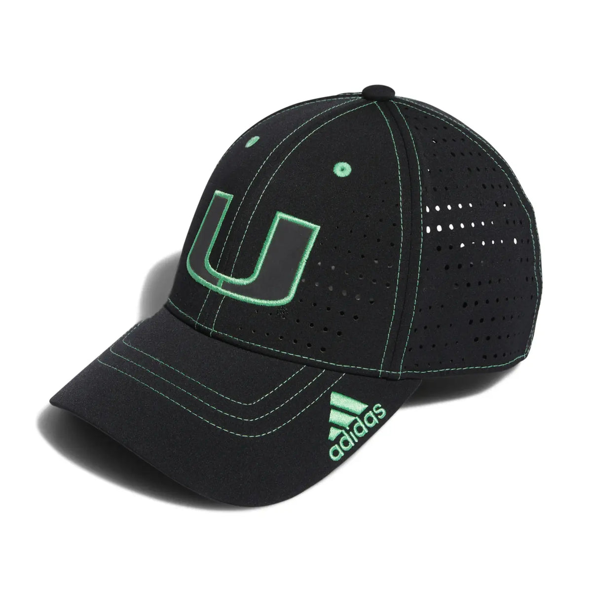 Adidas Miami Hurricanes Miami Nights Logo Perforated Adjustable Hat - Black
