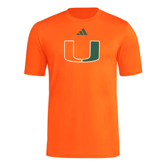 adidas Miami Hurricanes Men's Orange Pregame T-Shirt