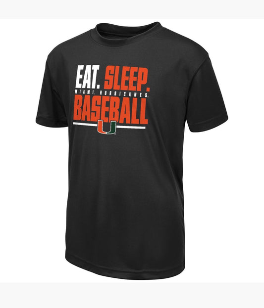 Colosseum Miami Hurricanes Youth Black Eat. Sleep. Baseball. Repeat. T-Shirt