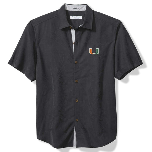 Tommy Bahama Miami Hurricanes Black Palm Tree Button-Down Shirt
