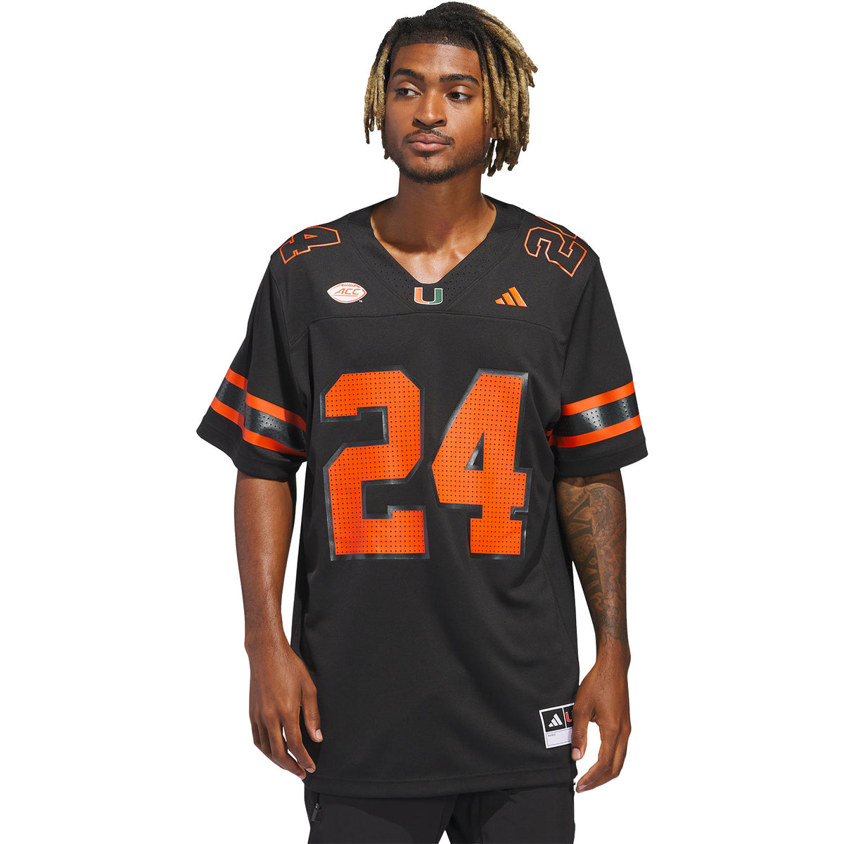 adidas Miami Hurricanes 2024 Black Strategy #24 Football Jersey