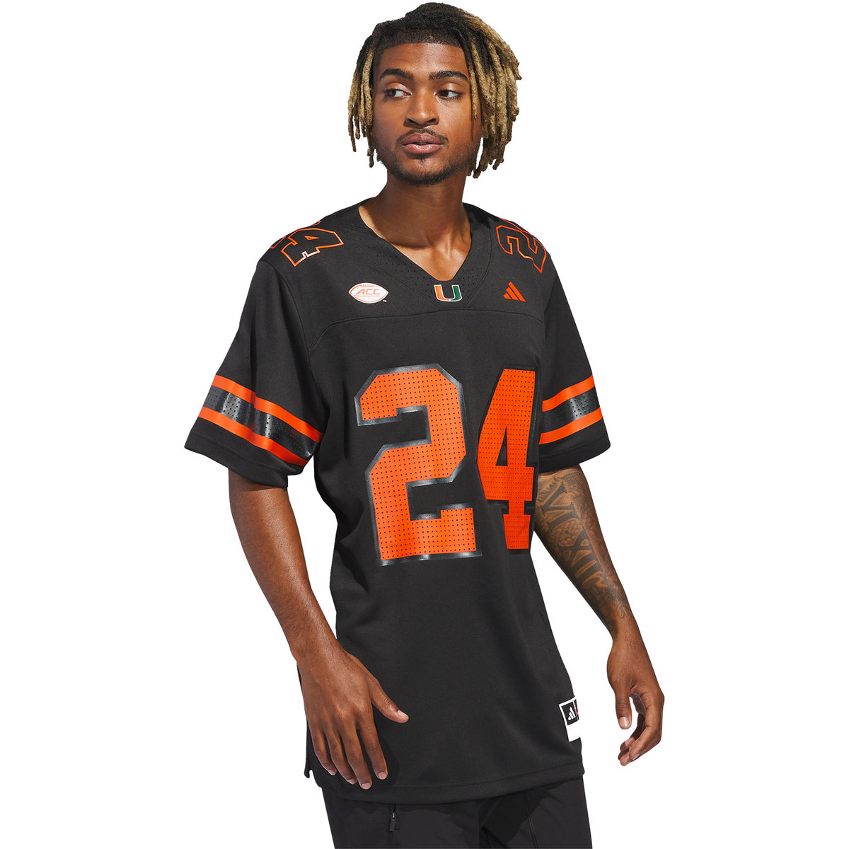 adidas Miami Hurricanes 2024 Black Strategy #24 Football Jersey