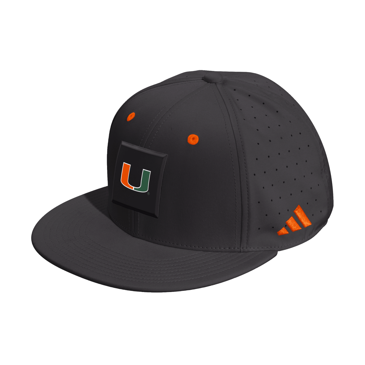 adidas Miami Hurricanes Black U Logo Perforated Performance Snapback