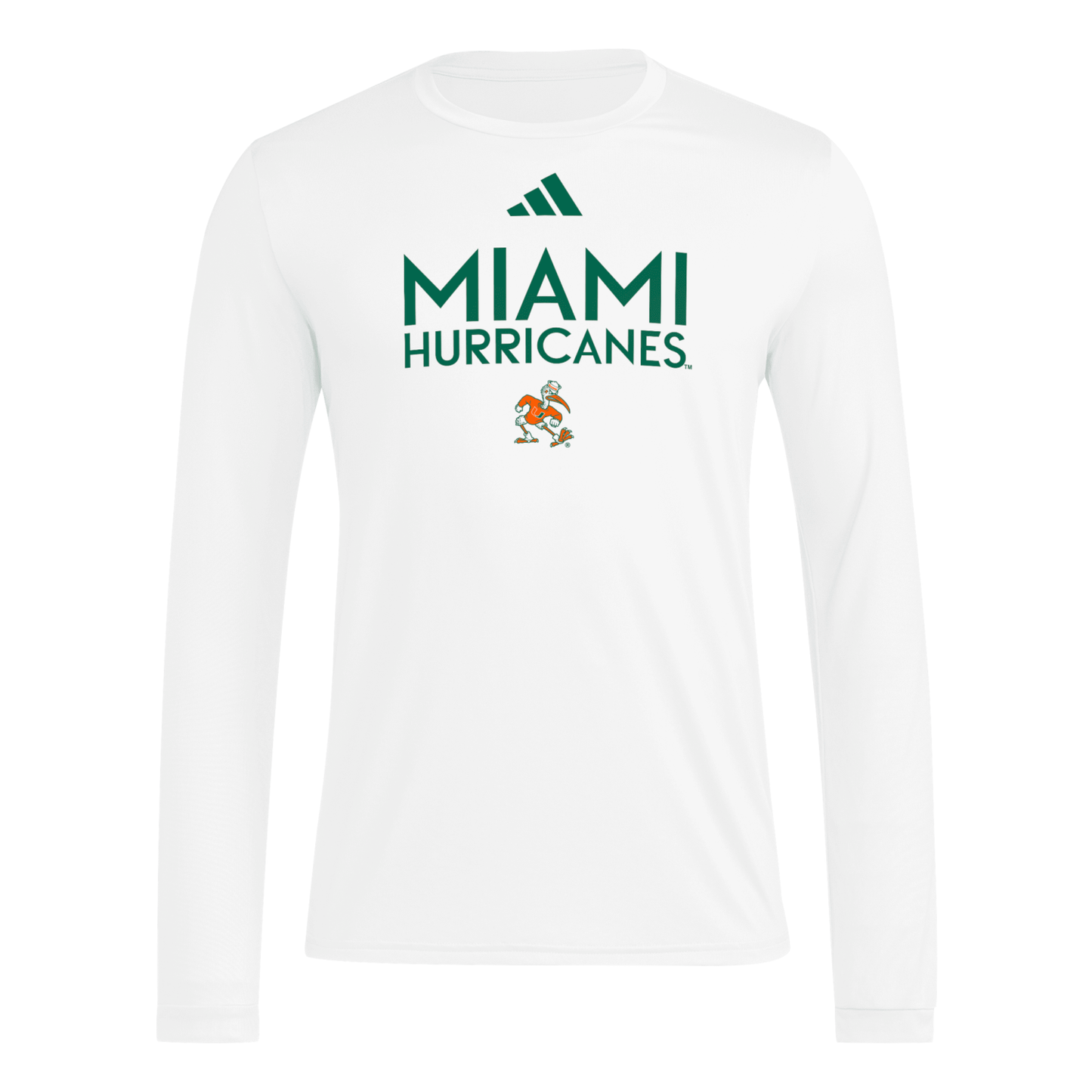 adidas Miami Hurricanes White Long Sleeve Pregame T-Shirt