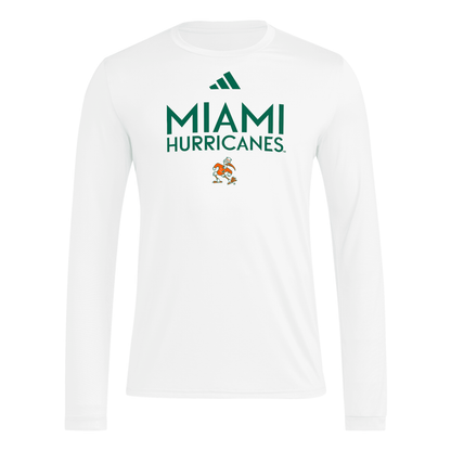 adidas Miami Hurricanes White Long Sleeve Pregame T-Shirt