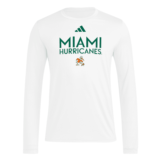 adidas Miami Hurricanes White Long Sleeve Pregame T-Shirt
