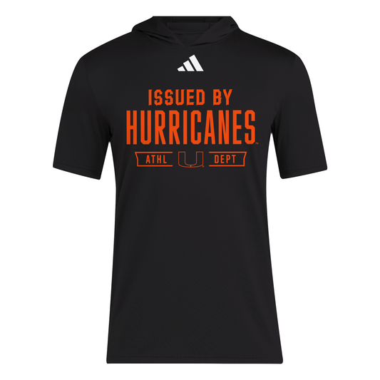 adidas Miami Hurricanes Black Short Sleeve Hooded Performance T-Shirt