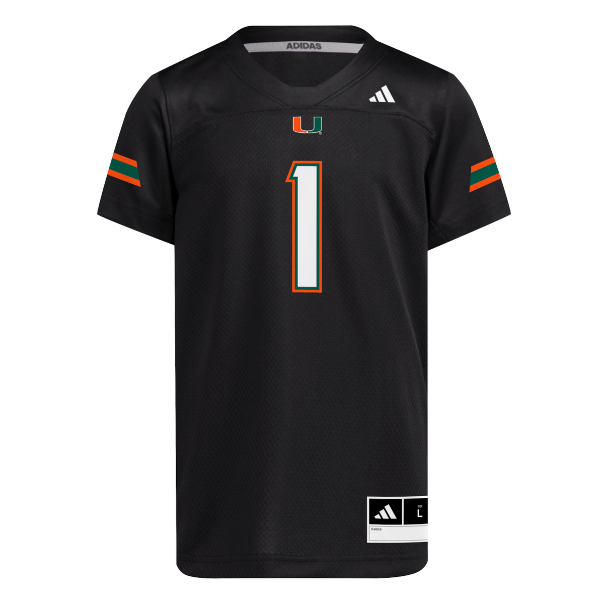 adidas Miami Hurricanes Youth Black #1 Replica Football Jersey