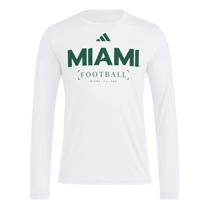adidas Miami Hurricanes Men's White Pregame Practice Long Sleeve T-Shirt