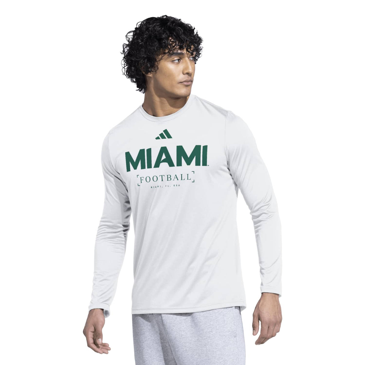 adidas Miami Hurricanes Men's White Pregame Practice Long Sleeve T-Shirt