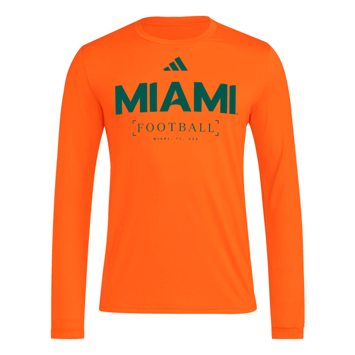 adidas Miami Hurricanes Men's Orange Pregame Practice Long Sleeve T-Shirt