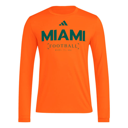 adidas Miami Hurricanes Men's Orange Pregame Practice Long Sleeve T-Shirt