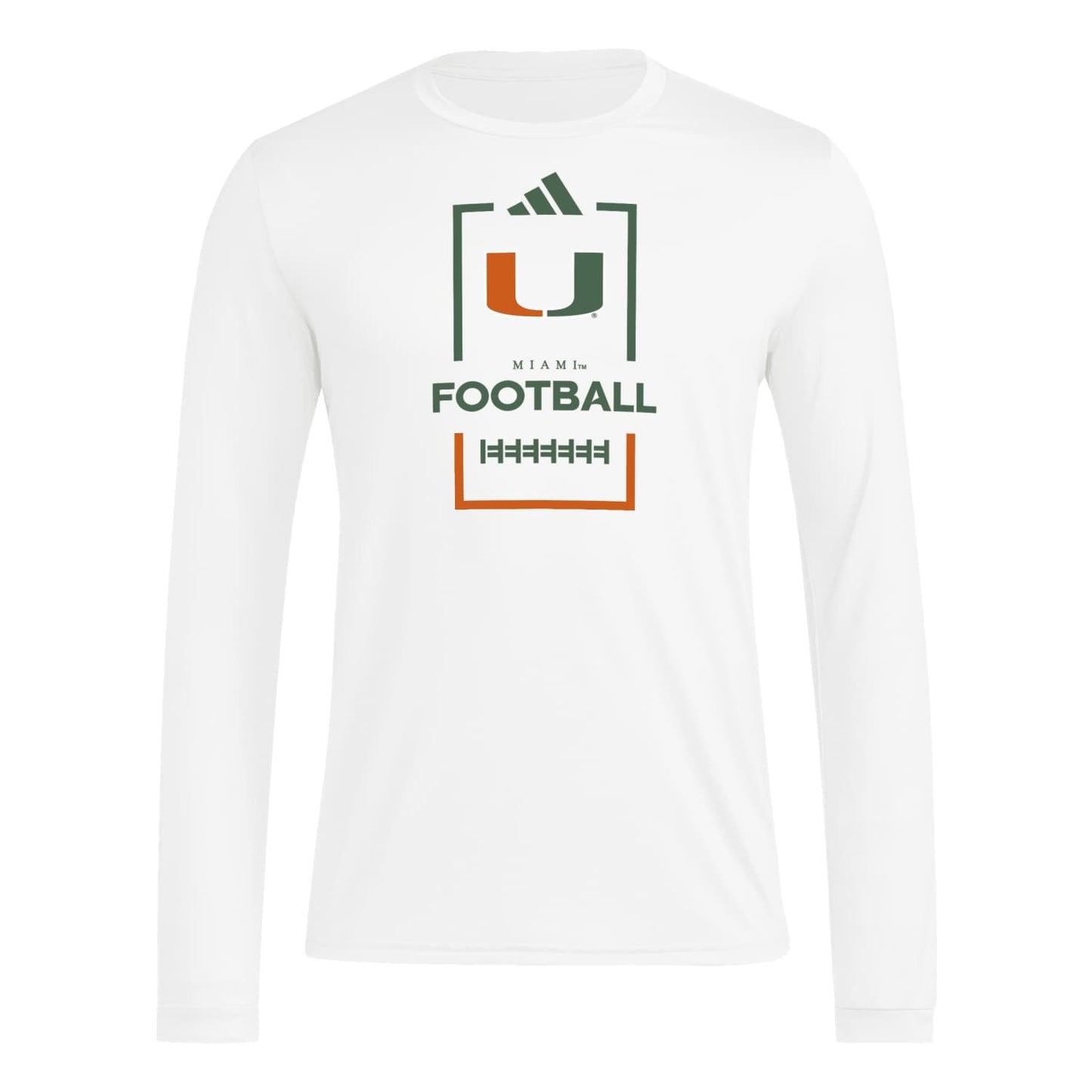 adidas Miami Hurricanes White D4T Football Hooded Long Sleeve T-Shirt