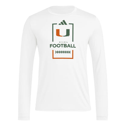 adidas Miami Hurricanes White D4T Football Hooded Long Sleeve T-Shirt