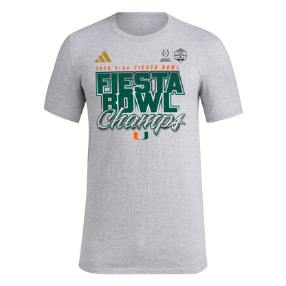 adidas Miami Hurricanes Grey 2025 Vrbo Fiesta Bowl Champions T-Shirt