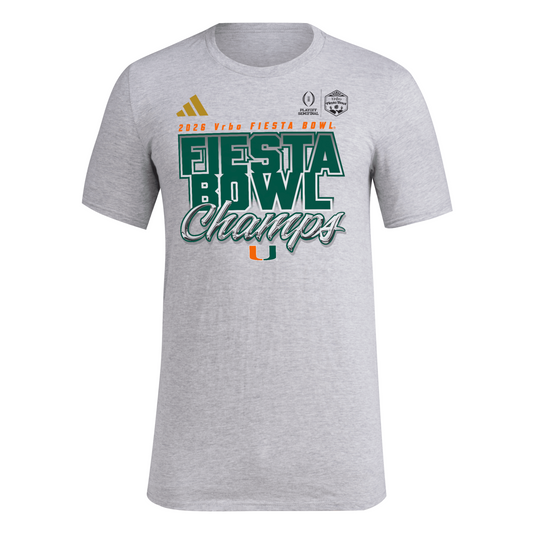 adidas Miami Hurricanes Grey 2025 Vrbo Fiesta Bowl Champions T-Shirt