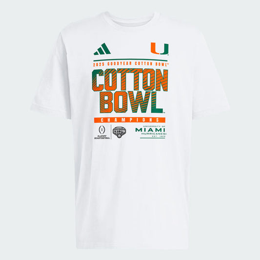 adidas Miami Hurricanes White 2025 Goodyear Cotton Bowl Champions T-Shirt