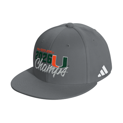 adidas Miami Hurricanes Grey 2025 Vrbo Fiesta Bowl Champions Hat