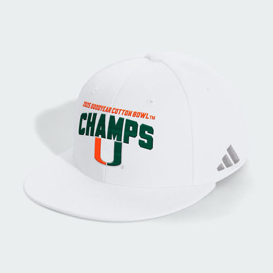 adidas Miami Hurricanes White 2025 Goodyear Cotton Bowl Champions Hat