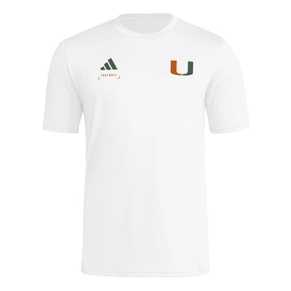 adidas Miami Hurricanes White Football Pregame T-Shirt