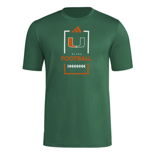 adidas Miami Hurricanes Green Football Pregame Warmup T-Shirt