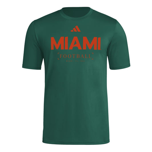 adidas Miami Hurricanes Green Football Pregame Practice T-Shirt