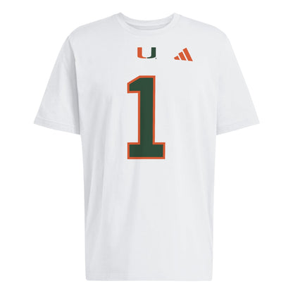adidas Miami Hurricanes White Malachi Toney #1 T-Shirt