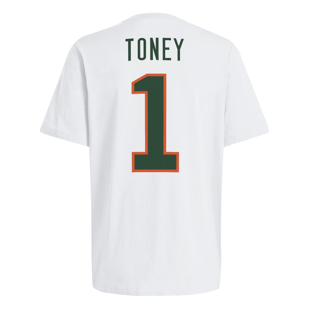 adidas Miami Hurricanes White Malachi Toney #1 T-Shirt