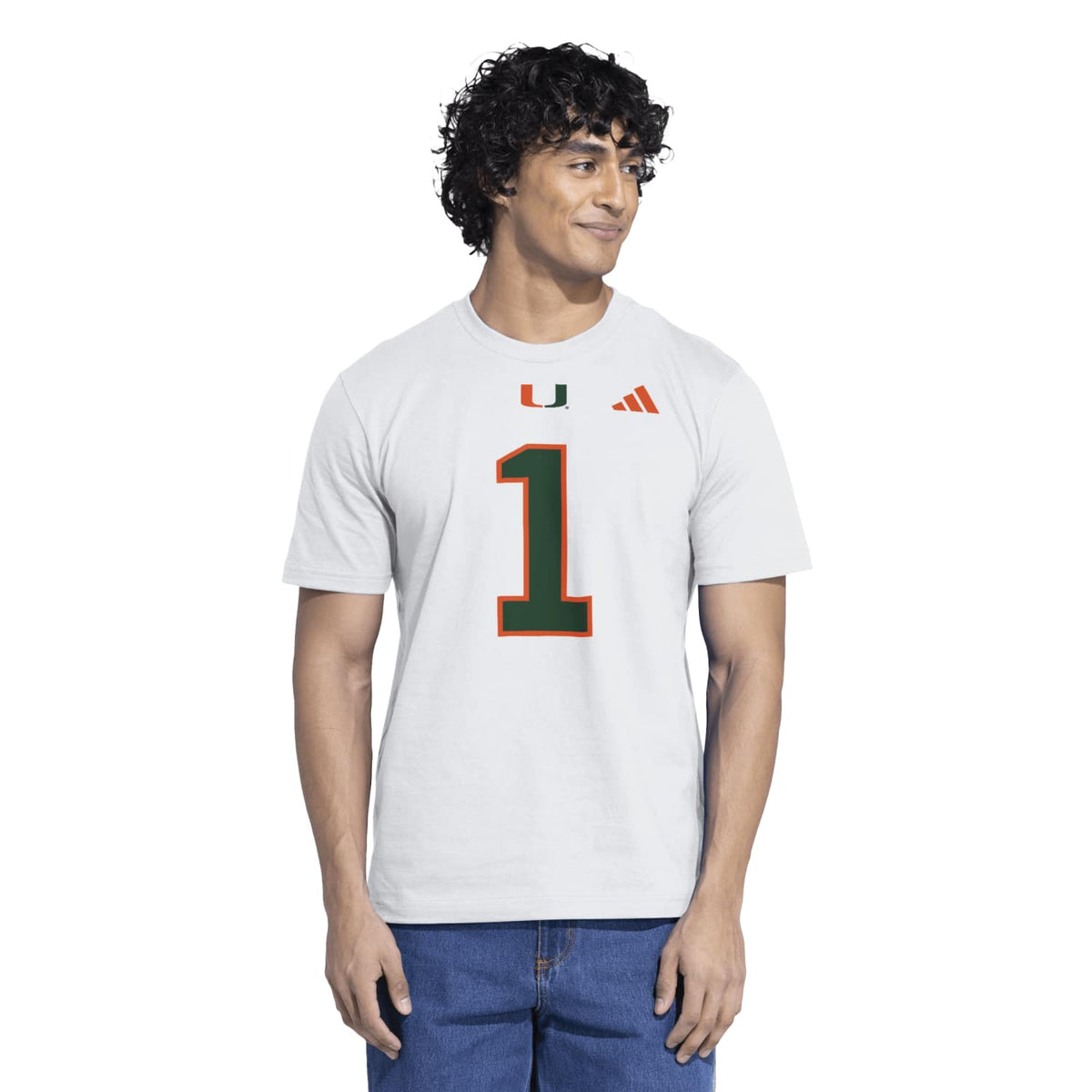 adidas Miami Hurricanes White Malachi Toney #1 T-Shirt