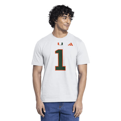 adidas Miami Hurricanes White Malachi Toney #1 T-Shirt