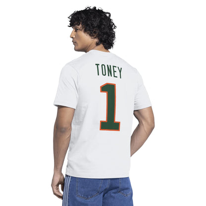 adidas Miami Hurricanes White Malachi Toney #1 T-Shirt