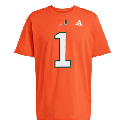 adidas Miami Hurricanes Orange Malachi Toney #1 T-Shirt