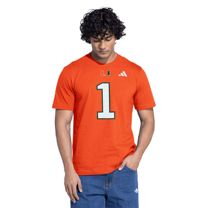 adidas Miami Hurricanes Orange Malachi Toney #1 T-Shirt